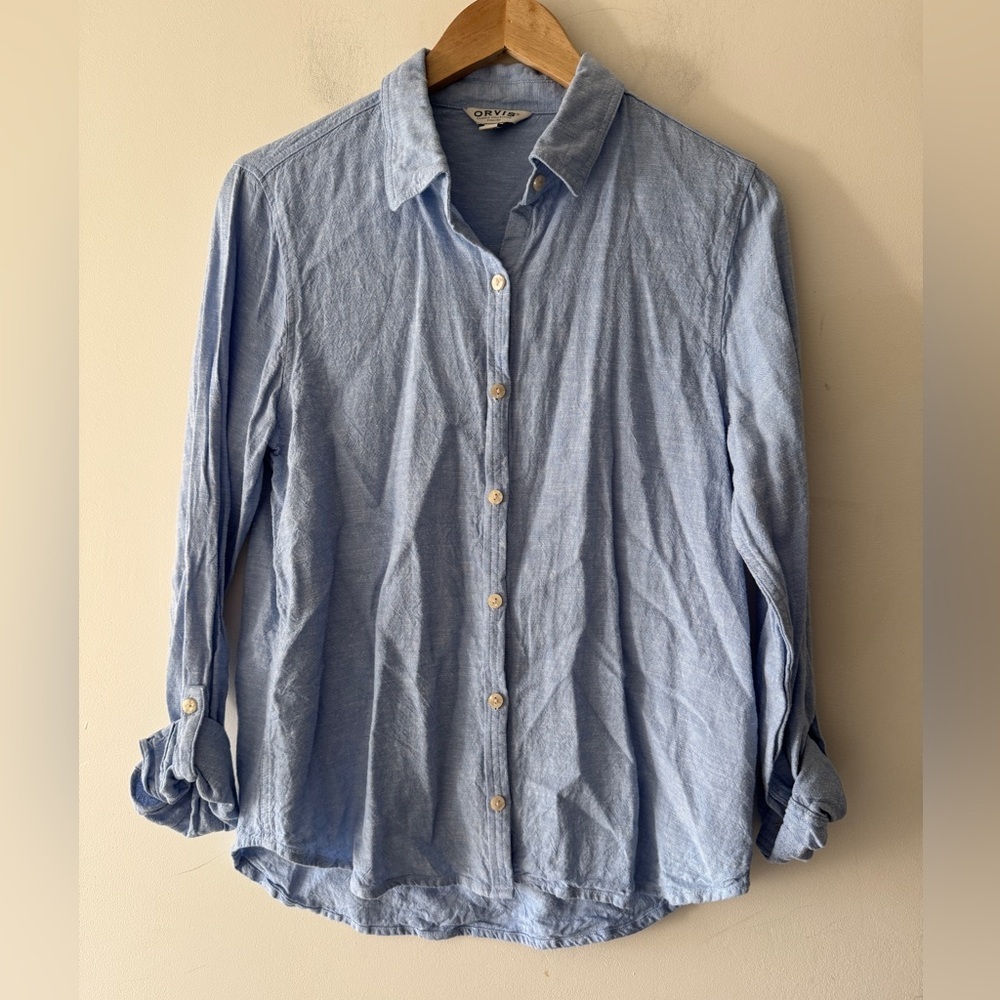 Orvis Women’s Blue Linen Breathable Button Down Top Long Sleeve